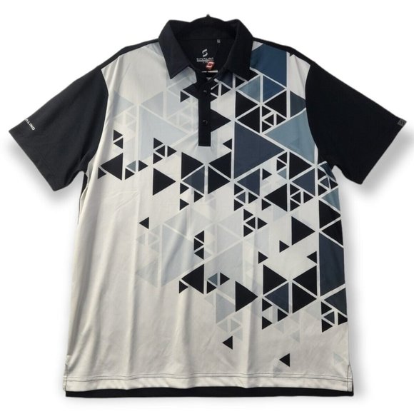 Savalino Mens Bowling Black Size S - 3XL Aron Geometric Polo Golf Shirt UV30+ - Picture 4 of 10